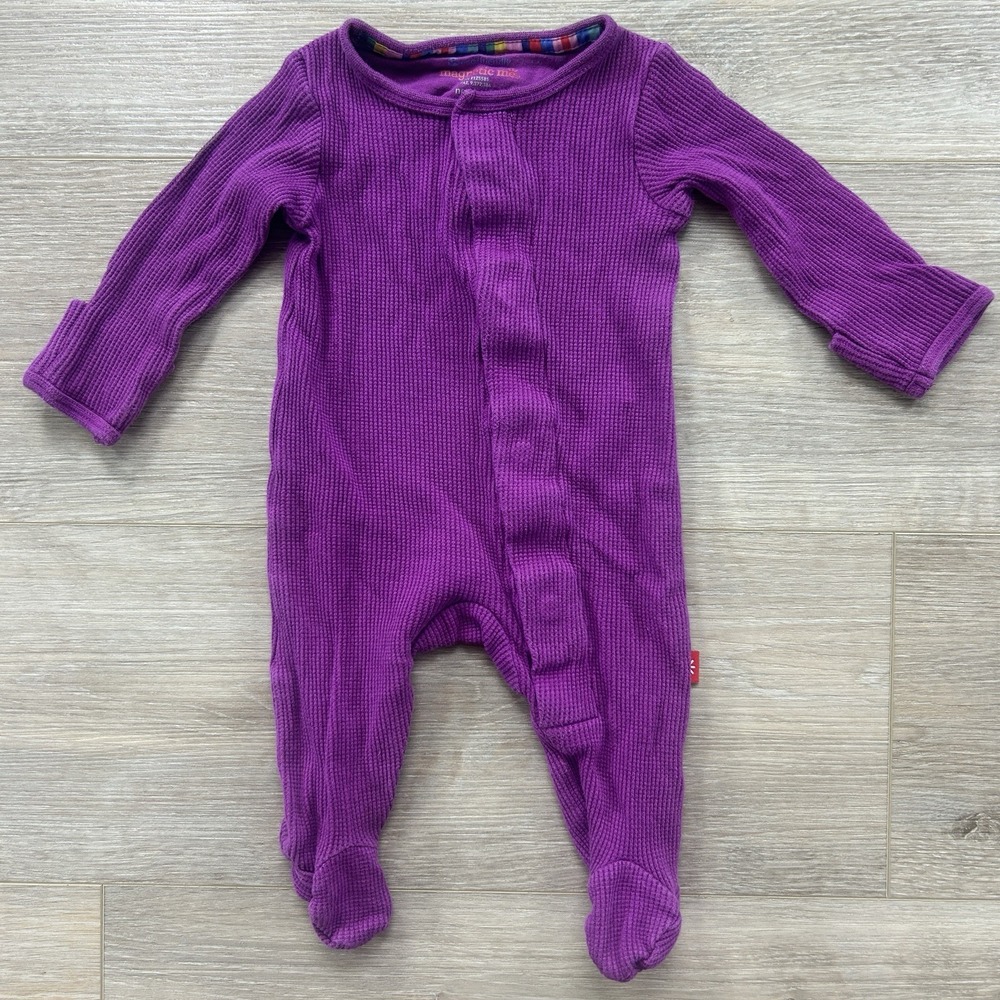 Magnetic Me Newborn Purple Asymmetrical Waffle Thermal One Piece Sleeper